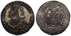 bis 1799 Habsburg
Ferdinand III., 1637-1657 Taler 1657 Kremnitz leichter Doppelschlag, Felder altgeglättet, Schrötlingsfehler Herinek 487 Dav. 3198 2...