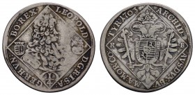 bis 1799 Habsburg
Leopold I., 1657-1705 ¼ Taler 1703 Kremnitz Huszar 1412 Herinek 894 6.85 g. selten ss