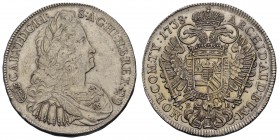 bis 1799 Habsburg
Karl VI., 1711-1740 Taler 1738 Kremnitz Av.: belorbeertes, drapiertes und geharnischtes Brustbild nach rechts, auf der Brust Kleino...