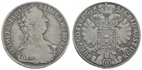 bis 1799 Habsburg
Maria Theresia, 1740-1780 Taler 1765 Günzburg Av.: diademiertes Brustbild nach rechts, Rv.: gekrönter Doppeladler mit Wappen Herine...