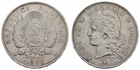 Argentinien
Republik 1 Peso 1882 min. Rf. K.M. 29 Ray. 6 24.94 g. selten, vor allem in dieser Erhaltung vz-