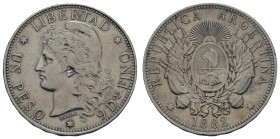 Argentinien
Republik 1 Peso 1882 Rs. K.M. 29 24.88 g. ss
