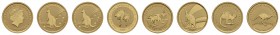 Australien
Elizabeth II. seit 1952 5 $ The Australien Nugget, 7 Exemplare des kleinsten Goldstückes, 2004-2008 je 1x 2009 doppelt, alle gekapselt st