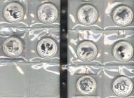 Australien
Elizabeth II. seit 1952 1 $ 1 oz Silber Lunar-Serie, 10 Exemplare von 2008-2017, je gekapselt st