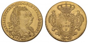 Brasilien
Maria I. und Pedro III., 1777-1786 Peca = 6400 Reis 1781 Rio de Janeiro KM 199.1 Fried. 76 Gomes MP 30.10 14.39 g. vz-