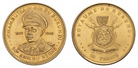 Burundi
Mwambutsa IV. 1962-1966 10 Francs 1965 50-jähriges Regierungsjubiläum, maximal 5.000 Exemplare geprägt KM 7 Schön 7 Fried. 8 selten vz-st