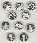China
Volksrepublik 5 Yuan 1995 Chinesische Kultur, alle 5 Silberstücke, je 2x, zusammen 10 Münzen, nur gekapselt KM 825-829 (2x) PP
