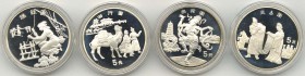China
Volksrepublik 5 Yuan 1995 Seidenstraße, komplette 1. Serie (4 Münzen), nur gekapselt KM 866-869 PP