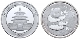 China
Volksrepublik 10 Yuan 2000 Panda, 1 oz, matter Außenring, gekapselt KM 1352 st