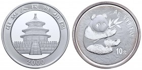 China
Volksrepublik 10 Yuan 2000 Panda, 1 oz, matter Außenring, gekapselt KM 1352 st