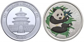 China
Volksrepublik 10 Yuan 2000 Panda, 1 oz, matter Außenring, emailliert KM 1352 st