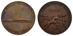 China
Volksrepublik 2014 50th UIPM WORLD CHAMPIONSHIPS CHENGDU - CHINA, Bronzemedaille im Originaletui, 50.22 g, Ø 50 mm, dazu vergoldete Medaille mi...