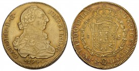 Chile
Carlos IV. 1788-1808 8 Escudos 1790 Santiago kl. Kratzer Cal. 147 Fried. 19 26.97 g. vz