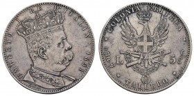 Eritrea
Umberto I., 1890-1900 5 Lire 1891 Rom Mont. 80 Pag. 630 27.96 g. selten ss+