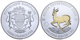Gabun
 10.000 Francs 2013 Silver Investment Coin, 1 kg Feinsilber Springbock, im edlen Holzetui samt Umverpackung, hoher Einstandspreis, Auflage nur ...