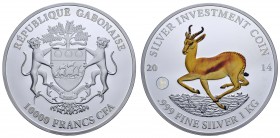 Gabun
 10.000 Francs 2014 The African Springbok - Giant, Silver Investment Coin, 1 kg Feinsilber Springbock, im edlen Holzetui samt Umverpackung, hoh...