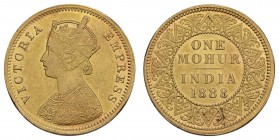 Indien-Britische Herrschaft
Viktoria, 1837-1901 Mohur 1888 min. Rf. Fried. 1604 K.M. 496 11.62 g. ss-vz