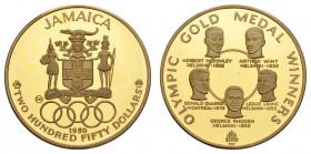Jamaika
Parlamentarische Monarchie 250 $ 1980 Olympiade Moskau, zaponiert KM 89 PP