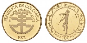 Kolumbien
Republik 100 Pesos 1971 6. Panamerika Spiele, zaponiert KM 248 PP