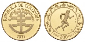 Kolumbien
Republik 200 Pesos 1971 6. Panamerika Spiele, zaponiert KM 249 PP