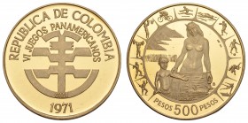 Kolumbien
Republik 500 Pesos 1971 6. Panamerika Spiele, zaponiert, Haarlinien KM 251 PP-