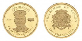 Kongo
Republik 1.000 CFA Francs 2016 Miniatur-Goldmünze mit Abbildung Graf von Zeppelin PP