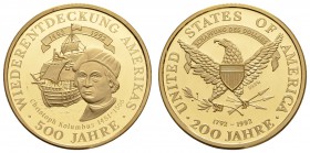 Gold-, Platin- und Palladiummedaillen 500 Jahre Amerika
 1992 Feingoldmedaille auf die Wiederentdeckung Amerikas, Rv. 200 Jahre USA PP