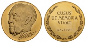 Gold-, Platin- und Palladiummedaillen Personenmedaillen
Adenauer 1967 schwere Goldmedaille im Gewicht zu 20 Dukaten, auf seinen Tod, laufende Nummer ...