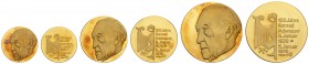Gold-, Platin- und Palladiummedaillen Personenmedaillen
Adenauer 1976 100. Geburtstag, 3 Feingoldmedaillen mit roter Patina, Ø 20, 26 und 34 mm, dazu...