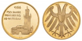 Gold-, Platin- und Palladiummedaillen Städtemedaillen
Friedeberg 1966 750 Jahre Friedeberg in der Wetterau, 900er Goldmedaille 7.37 g. PL
