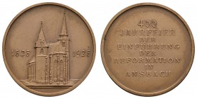 Sonstige Medaillen Deutschland
Bayern 1925 Ansbach, Stadt, Bronzemedaille auf die 400-Jahrfeier der Reformation in Ansbach, Revers signiert, Av.: 400...