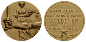 Sonstige Medaillen Deutschland
Leipzig 1914 vergoldete Bronzemedaille von Max Klinger, &quot;Goldener Preis&quot; Weltausstellung für Buchgewerbe & G...