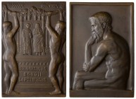 Sonstige Medaillen Städtemedaillen
Leipzig 1909 Bronzeplakette von Lange, auf die 500jahrfeier der Universität Leipzig, Av.: zwei unbekleidete Jüngli...