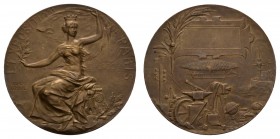 Sonstige Medaillen Zeppelin
 1900 Exposition de Paris, ungravierte Bronzemedaille, mit Luftschiffmotiv Augustin 599 Slg. Wolf 28 70.52 g.