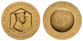 Sonstige Medaillen Zeppelin
 1929 Bronzemedaille VERGOLDET (Mayer & Wilhelm) Weltfahrt des &quot;LZ 127&quot;, Av.: Brustbild des Grafen Zeppelin im ...