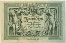 Deutschland Deutsches Reich
Reichsbanknoten & Reichskassenscheine 20 Mark 1882 Reichskassenschein vom 10. Januar 1882, K · Nr 463337, leichter senkre...