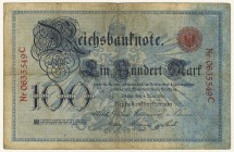 Deutschland Deutsches Reich
Reichsbanknoten & Reichskassenscheine 100 Mark 1891 1. Mai 1891, Nr 0635549C, EH III-IV ROS 12 Grab. DEU-8