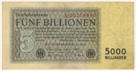 Deutschland Deutsches Reich
Reichsbanknoten & Reichskassenscheine 5 Billionen Mark 1923 1. November 1923, A·00218890, EH III ROS 127 Grab. DEU-156 a
