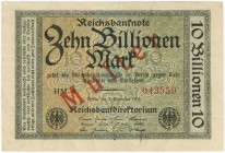 Deutschland Deutsches Reich
Deutsche Reichsbank 10 Billionen Mark 1923 1. November 1923, HM-4 043559, mit roten Überdruck &quot;Muster&quot;, EH I- R...
