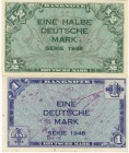 Deutschland Bank Deutscher Länder
 ½ DM 1948 fast EH I, dazu 1 M 1948 in EH II Grab. WBZ-1, -2