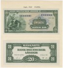 Deutschland Bank Deutscher Länder
 20 DM 1949 einseitige Druckprobe der Vorder- und der Rückseite, montiert auf zwei Vorlagenkartons, je mit zwei Loc...