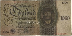 Deutschland SBZ
 1.000 RM 1948 A·0165994, Udr.-Bst. A, gelochter Musterschein zu Schulungszwecken, siehe beigefügte Artikelkopie aus Münzen & Sammeln...