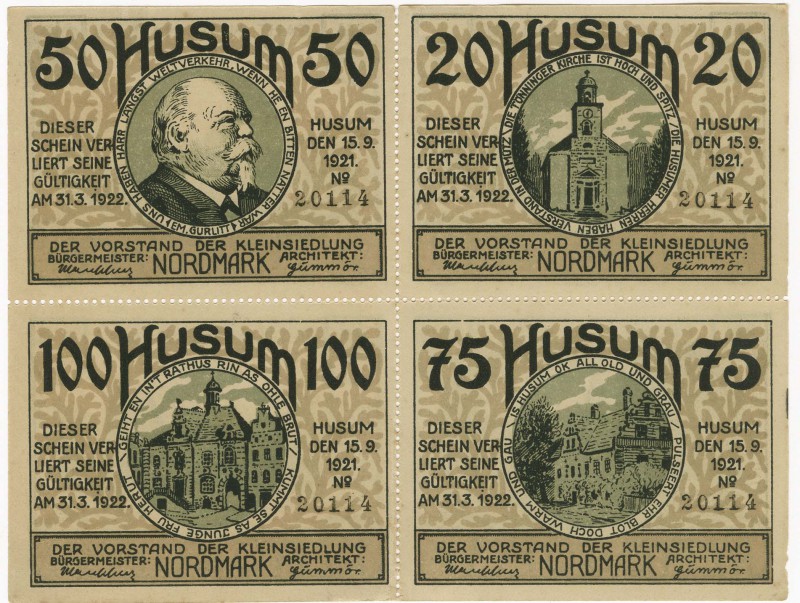 Deutschland Städtisches Notgeld
Serienscheine 1921 Husum, Vorstand der Kleinsie...