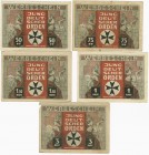 Deutschland Städtisches Notgeld
Kassenscheine Kleine Serie aus 18 Scheinen, u.a. Knurow 1 und 5 Mark 1922, Labiau 10 + 50 Pfennig (gebraucht), Kile J...