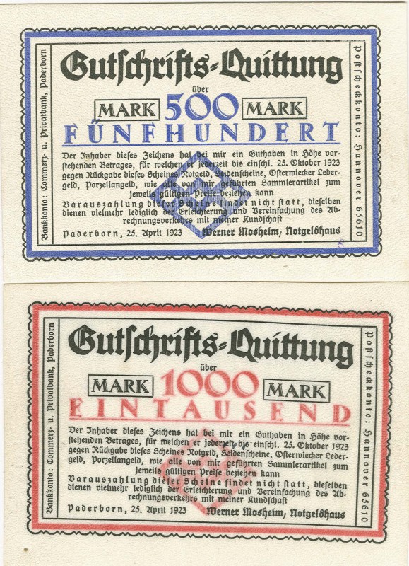 Deutschland Privates Notgeld
Ledergeld 1923 Paderborn, Notgeldhaus Werner Moshe...