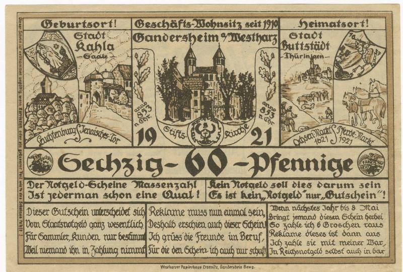 Deutschland Privates Notgeld
Serienscheine Gardesheim, 60 Pfennig 1922; Gangelt...