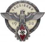 Deutschland III. Reich Sportehrenzeichen, Sportauszeichnungen
 Gausieger 1938, Emaille leicht gebrochen 27.06 g.