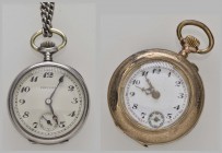 Damentaschenuhren, jeweils frühes 20. Jahrhundert, 1x Preciosa, mit silberner Umhängekette und 1x in (leicht beschädigten) sehr dekorativen Originalet...