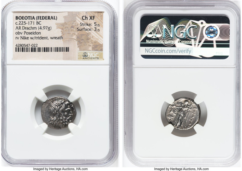 BOEOTIA. Federal Coinage (ca. 225-171 BC). AR drachm (17mm, 4.97 gm, 1h). NGC Ch...