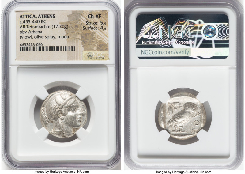 ATTICA. Athens. Ca. 455-440 BC. AR tetradrachm (25mm, 17.20 gm, 12h). NGC Choice...